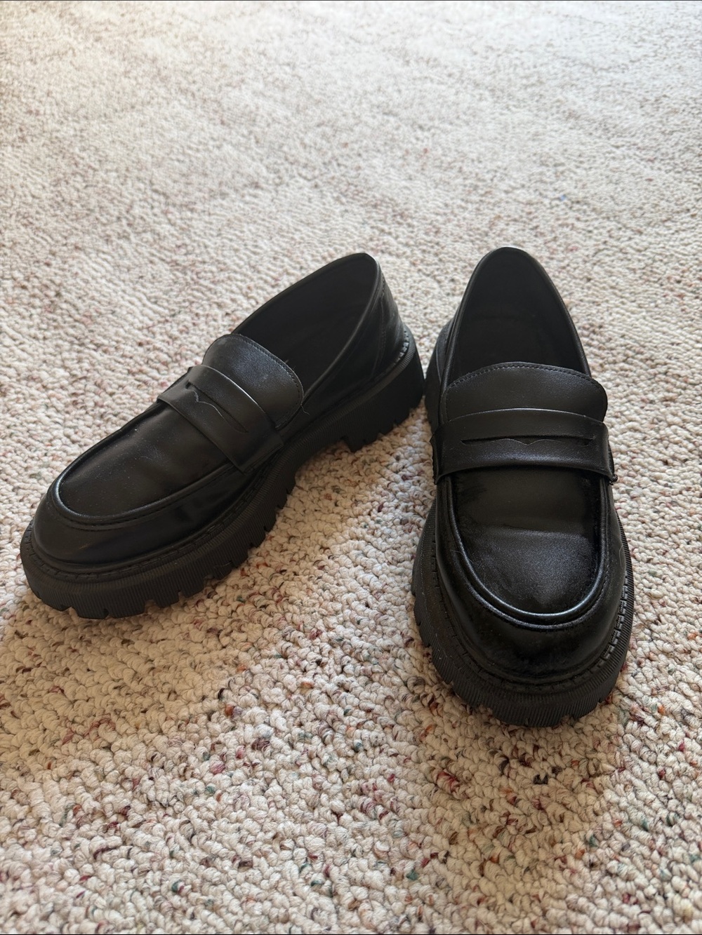 SHEIN Black Chunky Lug Penny Loafers